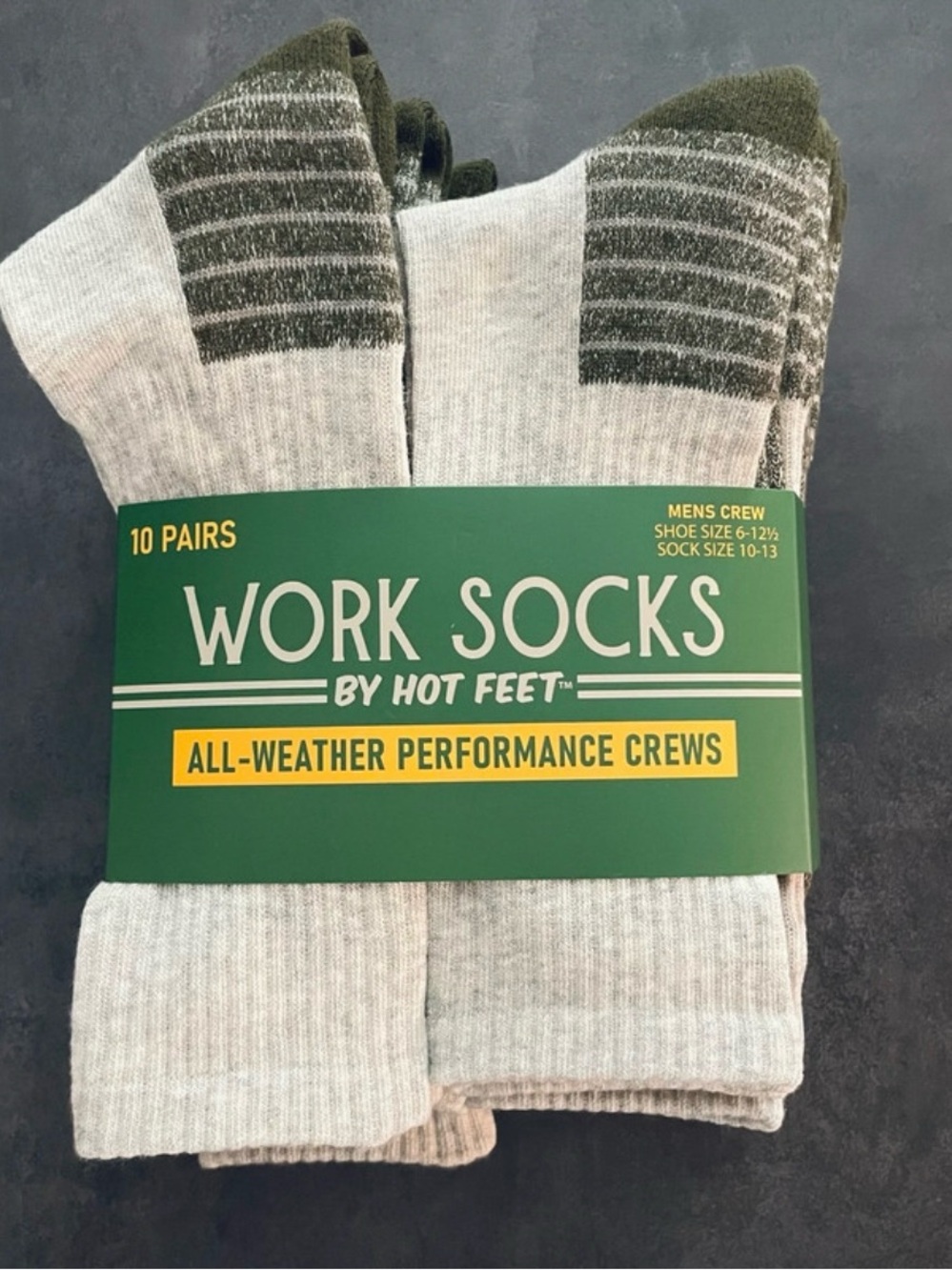Work Socks - Men's All-Weather Performance Crew, Green/Gray